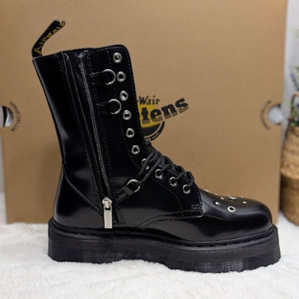 Dr. Martens Jadon Hi HDW Studded Black Buttero Leather Platform Boots UK 7 NIB - Picture 9 of 13
